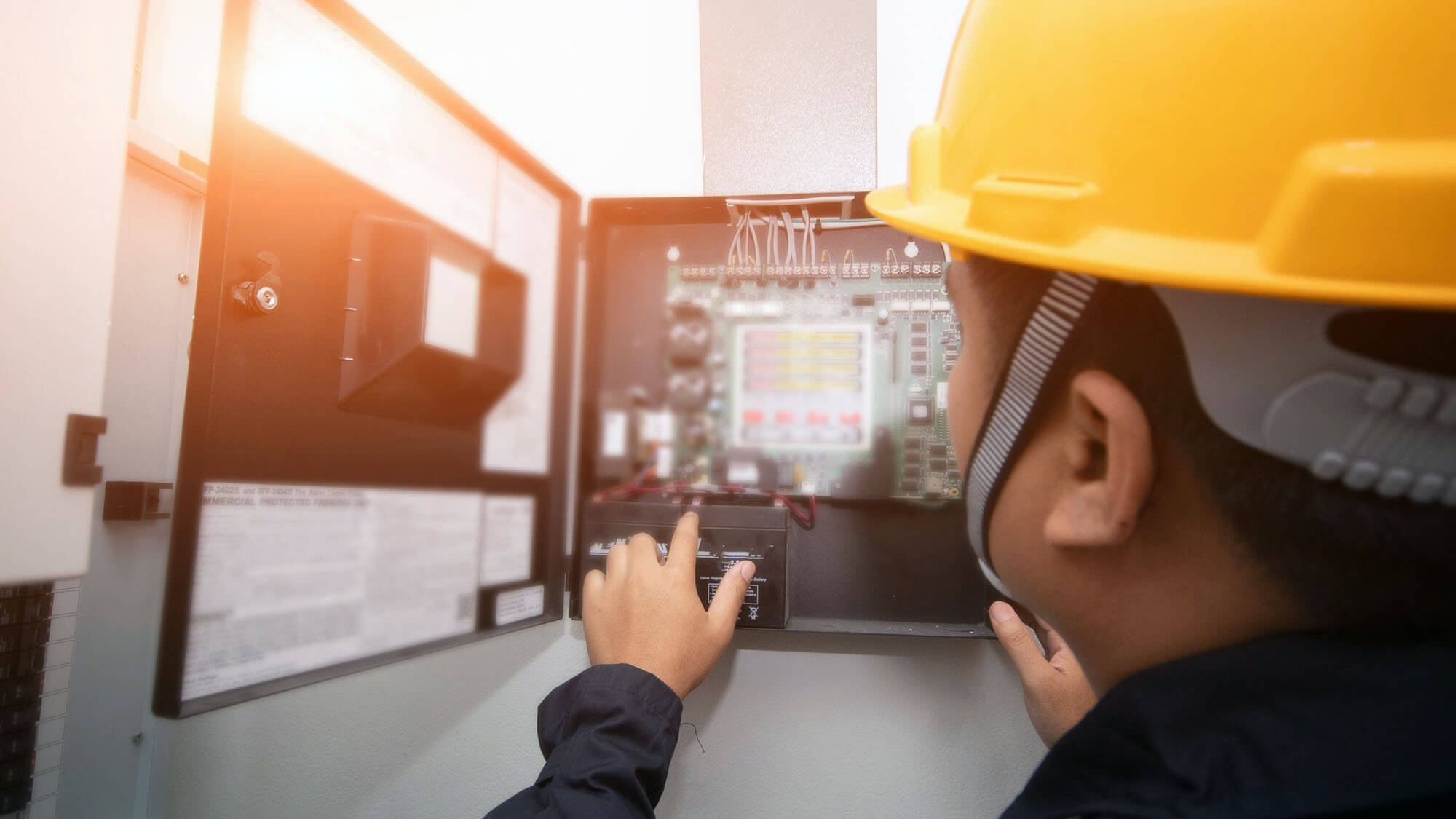 Electrical and instrument technician are maintenance electrical system at electric solar plant