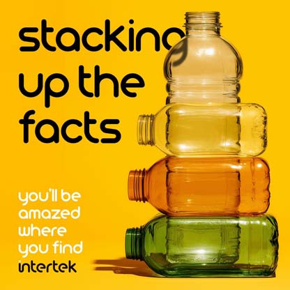 Stack of colorful water bottles